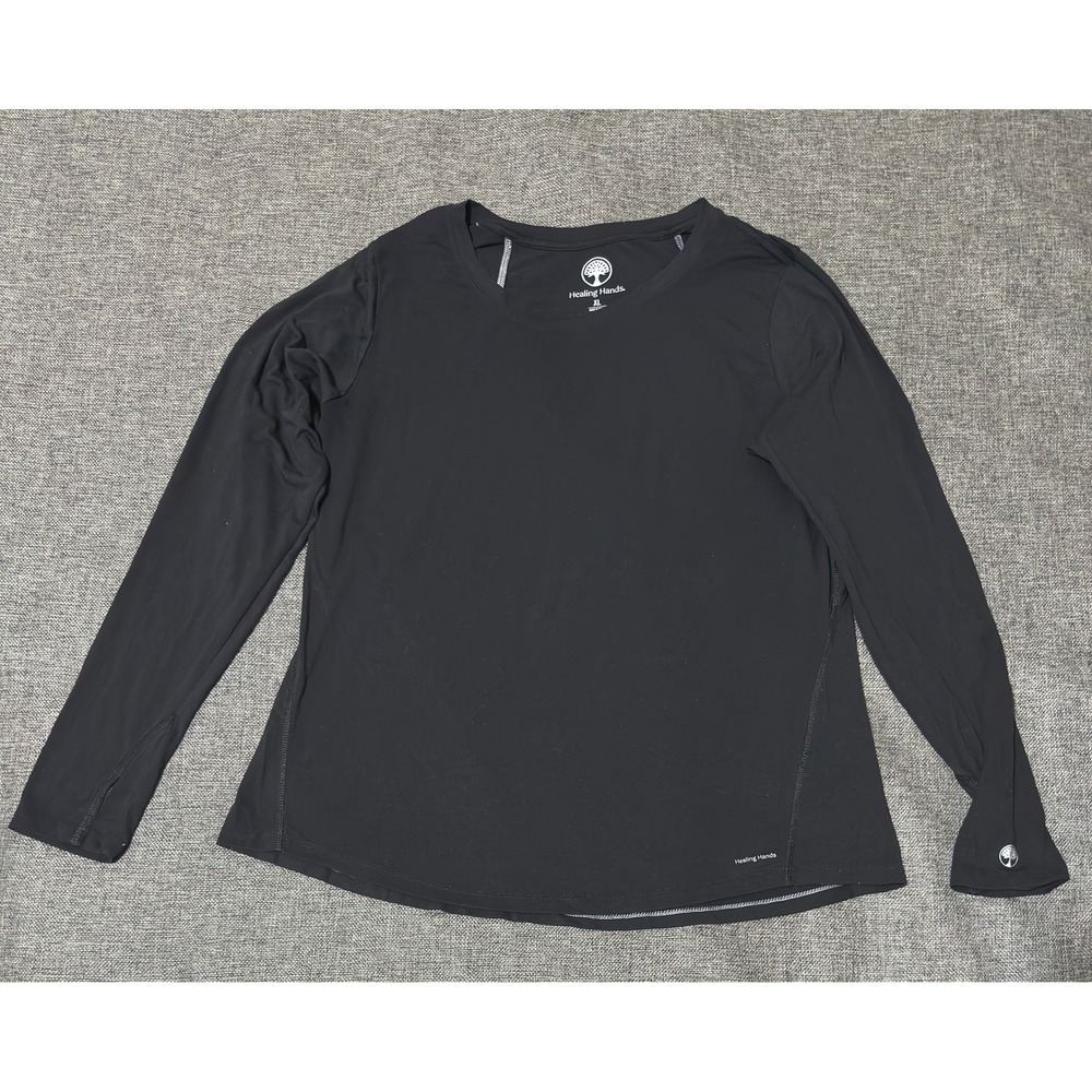 Healing Hands Women XL Long Sleeve Shirt Mackenzie Black Crew Neck Underscrub
